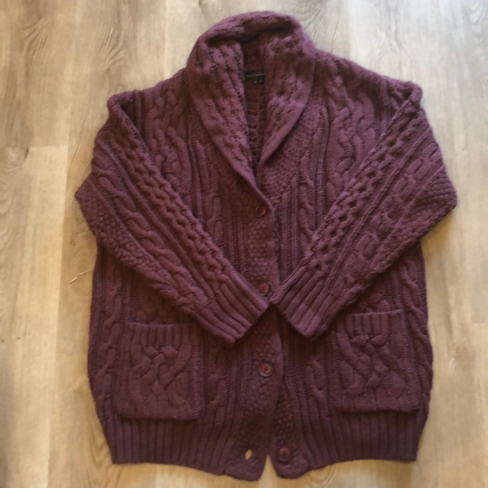 Cable-knit Burgundy Sweater Coat/Cardigan